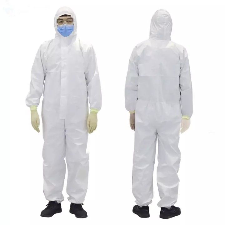 Disposable Protective Safety Chemical Suit elastic wrist Coverall Suit 5PCS 